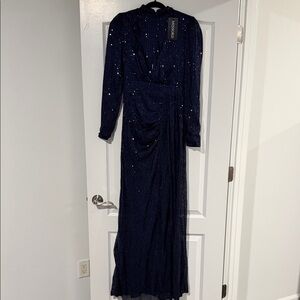 Missguided Navy Sequin Maxi Dress with Long Sleeves